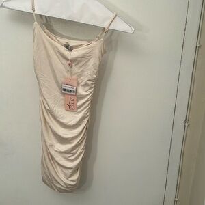 NWT: Oh Polly sleeveless cream size 2 dress. Batch A-Oyster white, ruching mini